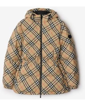 Burberry Check Nylon Hooded Puffer Jacket - Metallic