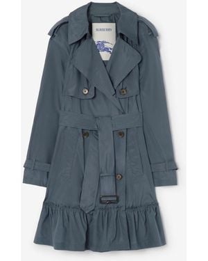 Burberry Short Silk Tillydrine Trench Coat - Blue