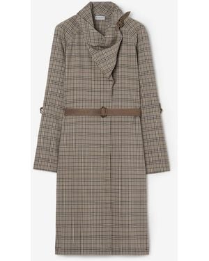 Burberry Scarf Collar Check Wool Dress - Brown