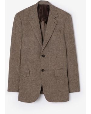 Burberry Check Wool Linen Blend Sloane Tailored Jacket - Brown
