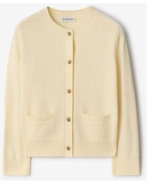 Burberry Childrens Check Patch Wool Cashmere Cardigan - Natural