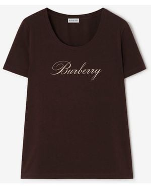 Burberry Logo Stretch Cotton T-Shirt - Brown