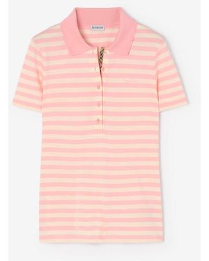 Burberry Striped Cotton Polo Shirt - Pink