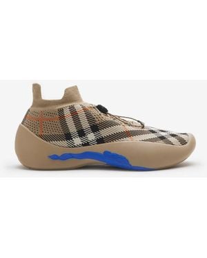 Burberry Check Knit Neptune Trainers - Natural