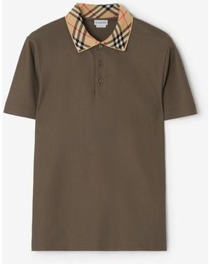 Burberry Check Collar Cotton Polo Shirt - Brown