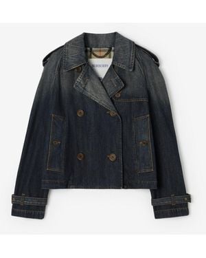 Burberry Cropped Denim Mayfair Trench Jacket - Blue