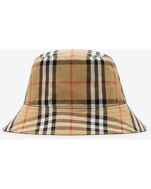 Burberry Childrens Check Cotton Bucket Hat - Natural