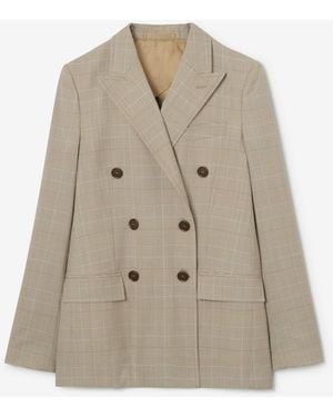 Burberry Check Wool Tailored Jacket - Natural