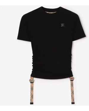 Burberry Check Trim Stretch Modal Cashmere T-Shirt - Black