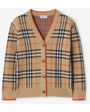 Burberry Childrens Check Wool Cardigan - Natural