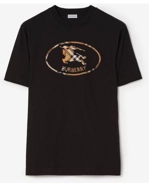 Burberry Check Knight Stamp Cotton T-Shirt - Black