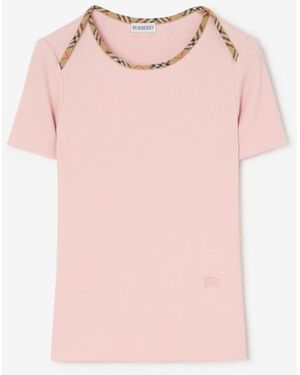 Burberry Check Trim Stretch Cotton T-Shirt - Pink