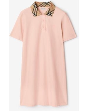 Burberry Check Collar Cotton Polo Shirt Dress - Pink