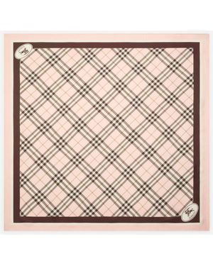 Burberry Check Knight Stamp Silk Scarf - Natural