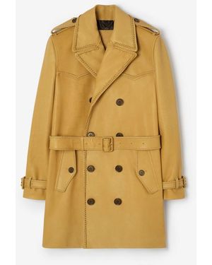 Burberry Mid-Length Leather Leverton Trench Coat - Yellow