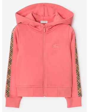 Burberry Childrens Check Trim Cotton Zip Hoodie - Pink