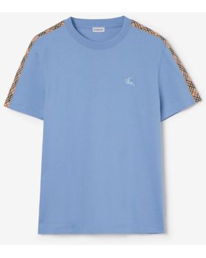 Burberry Check Trim Cotton T-Shirt - Blue