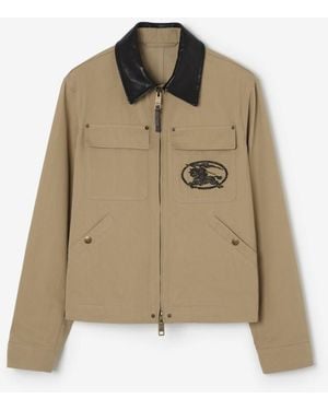 Burberry Leather Collar Cotton Workwear Jacket - Natural