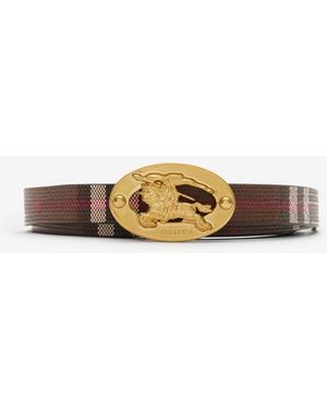 Burberry Thin Reversible Check Knight Stamp Belt - Metallic