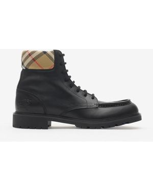 Burberry Leather Rogue Combat Boots - Black