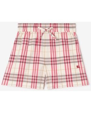 Burberry Check Cotton Shorts - Red