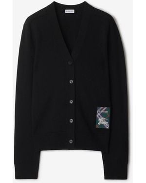 Burberry Check Label Wool Cardigan - Black