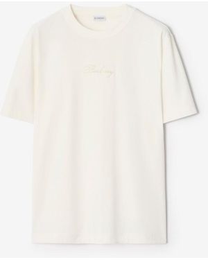Burberry Check Cursive Logo Cotton T-Shirt - White