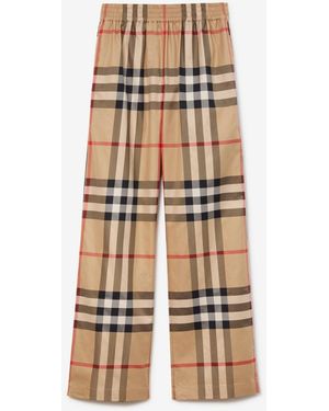 Burberry Check Cotton Trousers - Natural