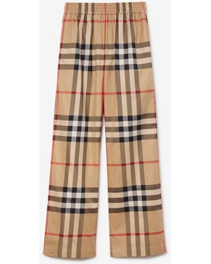 Burberry Check Cotton Trousers - Natural