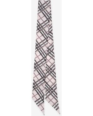 Burberry Skinny Reversible Etched Knight Silk Scarf - White