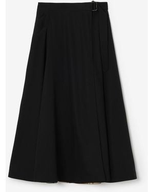 Burberry Wool Twill Midi Skirt - Black
