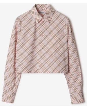 Burberry Cropped Check Cotton Shirt - Pink