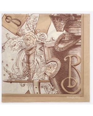 Burberry Etched Knight Cashmere Silk Scarf - Natural