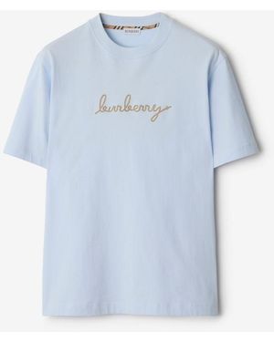 Burberry Check Ekd Cotton T-Shirt - Blue