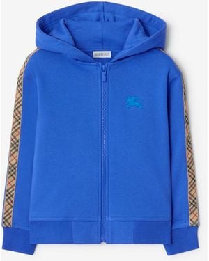 Burberry Childrens Check Trim Cotton Zip Hoodie - Blue