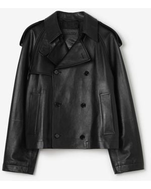 Burberry Cropped Leather Leadenham Trench Coat - Black