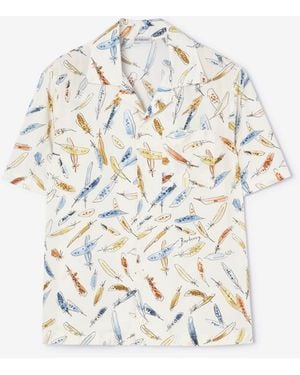 Burberry Relaxed Fit Feather Print Cotton Shirt - White