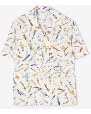 Burberry Relaxed Fit Feather Print Cotton Shirt - White