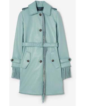 Burberry Short Fringed Leather Car Coat - Blue
