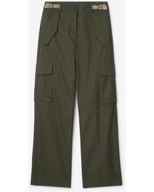 Burberry Check Trim Gabardine Cargo Trousers - Green
