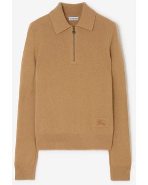 Burberry Long-Sleeve Cashmere Polo Shirt - Natural