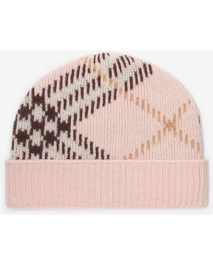 Burberry Check Cashmere Blend Beanie - Pink