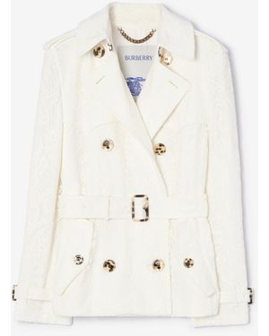 Burberry Short Paisley Lace Foxfield Trench Coat - White