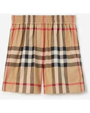 Burberry Check Cotton Shorts - Natural