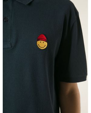 Ami Paris Smiley Face Patch Polo Shirt - Black
