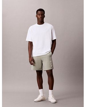 Calvin Klein Embroidered Cotton Terry Shorts - Natural