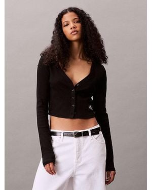Calvin Klein Ribgebreid Slim Vest - Zwart