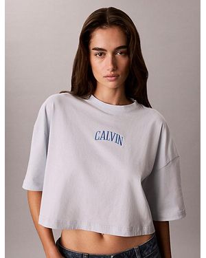 Calvin Klein Jeans Cropped Varsity Logo T-Shirt - Purple