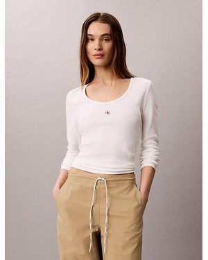 Calvin Klein Jeans Ribbed Cotton Long Sleeve Top - White