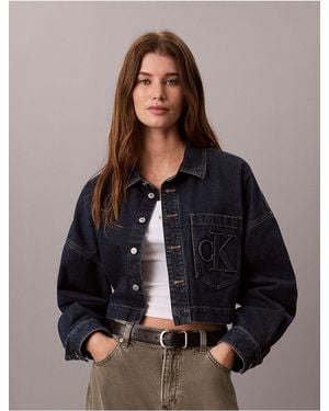Calvin Klein Calvin Klein Monogram Logo Denim Cropped Shirt - Black